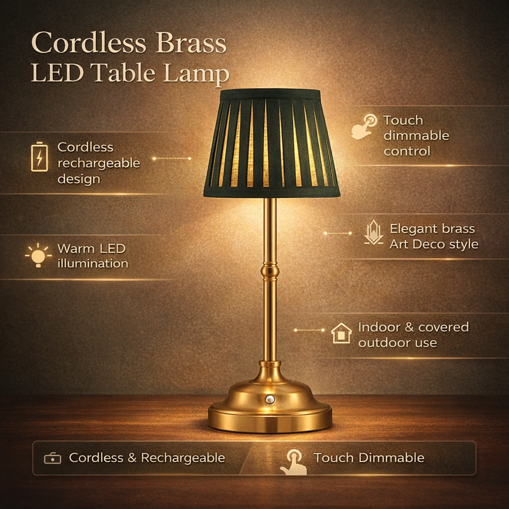Caden Table Lamp - Cordless Brass, Touch Dimmable, LED 3