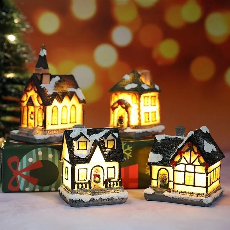 Caldara Christmas Village Set - Hand-Painted Houses with LED Lighting 2