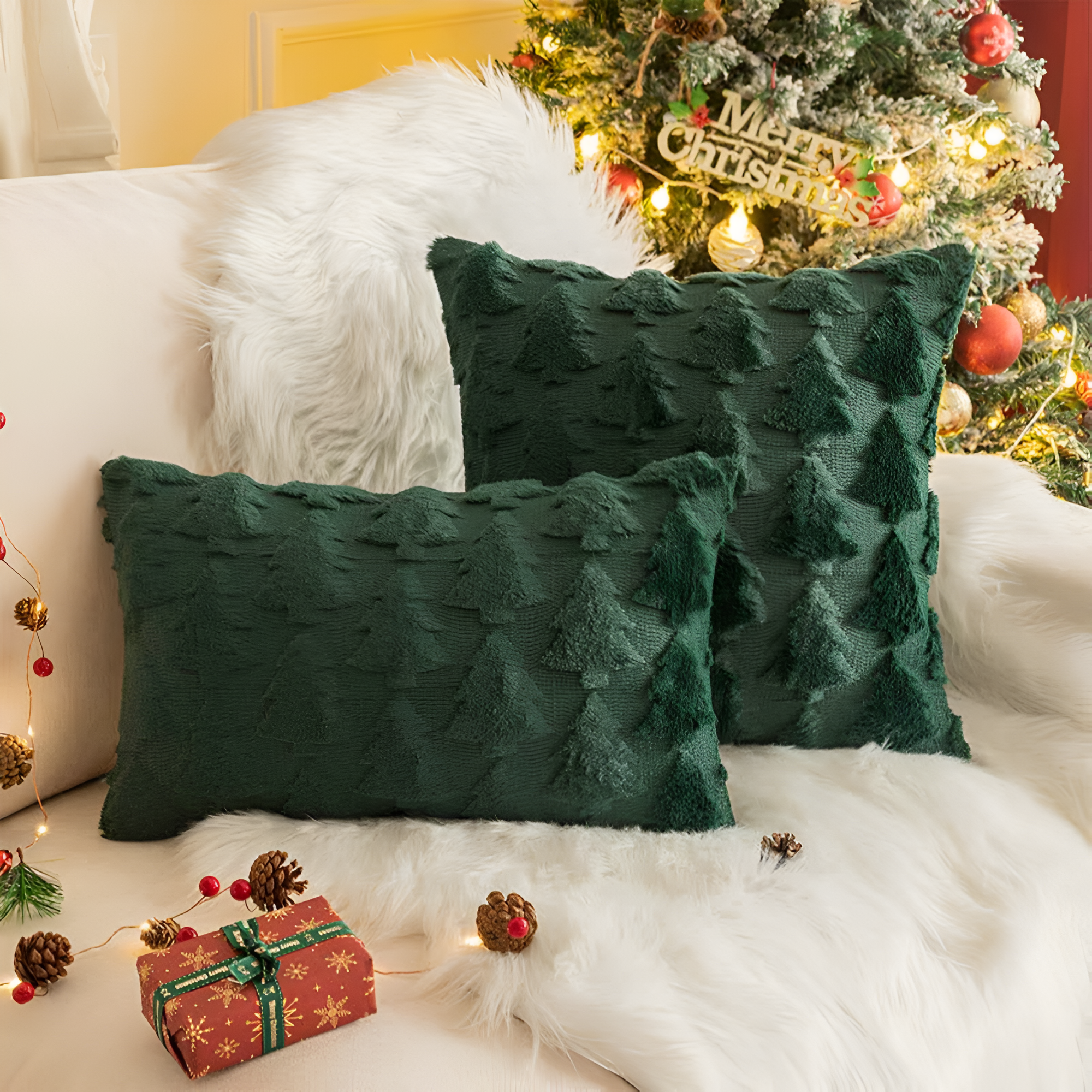 Calyra Christmas Pillowcase - Ultra-Soft Plush, Festive Tree Design 0