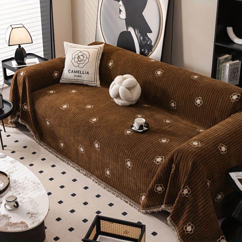 Cameron Sofa Cover - Breathable Chenille, Floral Embroidery 4