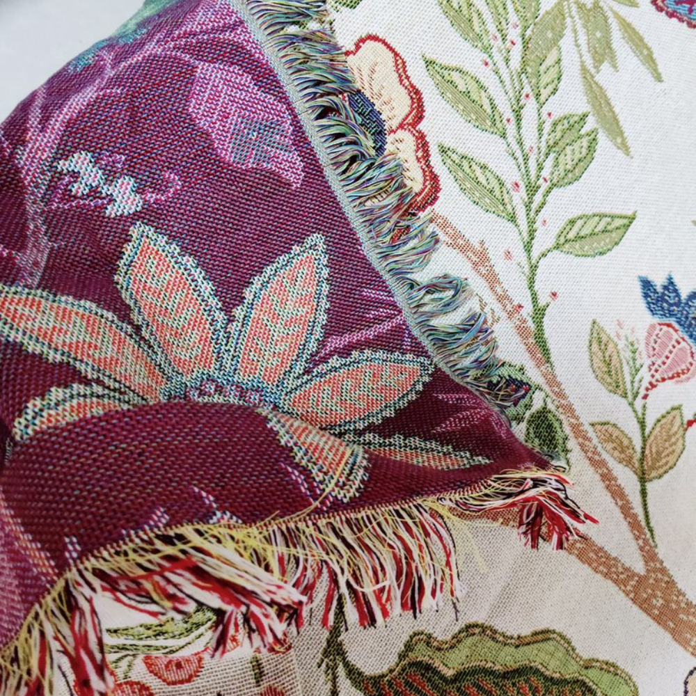 Carmen Floral Throw Blanket - Soft Polyester Cotton Blend, Rustic Tassels 4