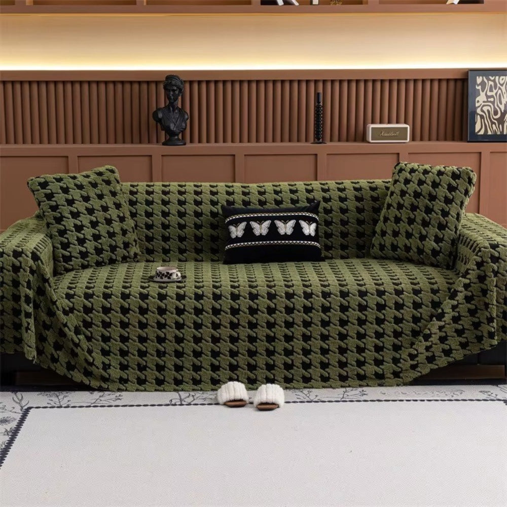 Cavalli Sofa Cover - Plush Microfiber, Classic Houndstooth Design 1