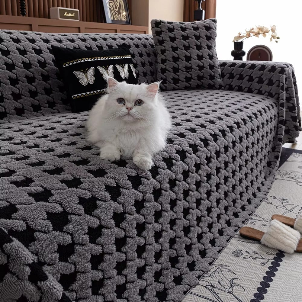 Cavalli Sofa Cover - Plush Microfiber, Classic Houndstooth Design 3