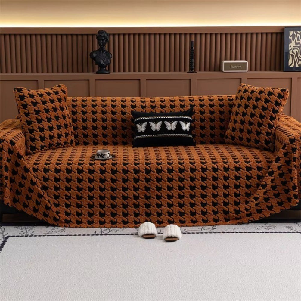 Cavalli Sofa Cover - Plush Microfiber, Classic Houndstooth Design 9