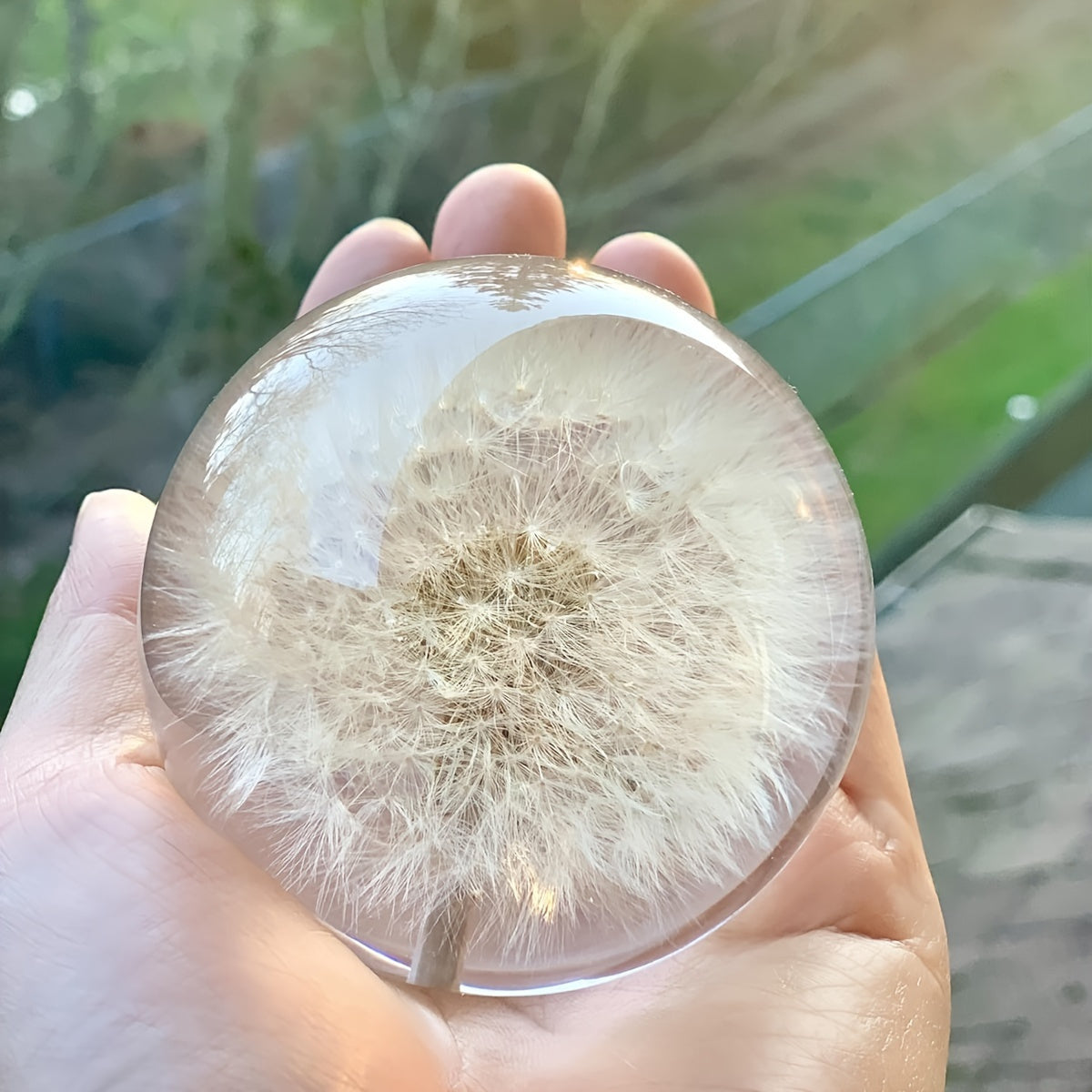 Celeste Decorative Glass Ball - Art Deco Sphere with Dandelion Fluff 2