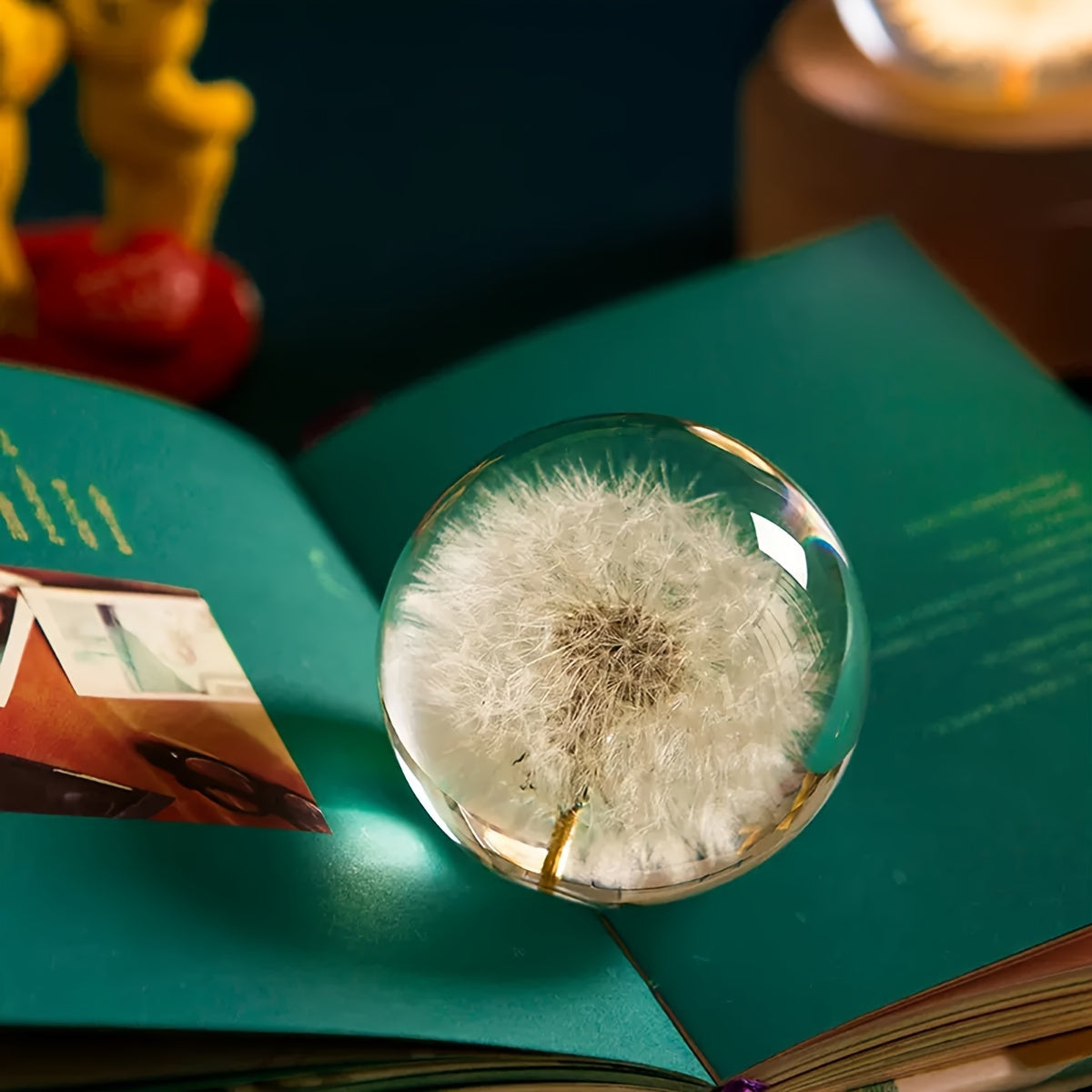 Celeste Decorative Glass Ball - Art Deco Sphere with Dandelion Fluff 6