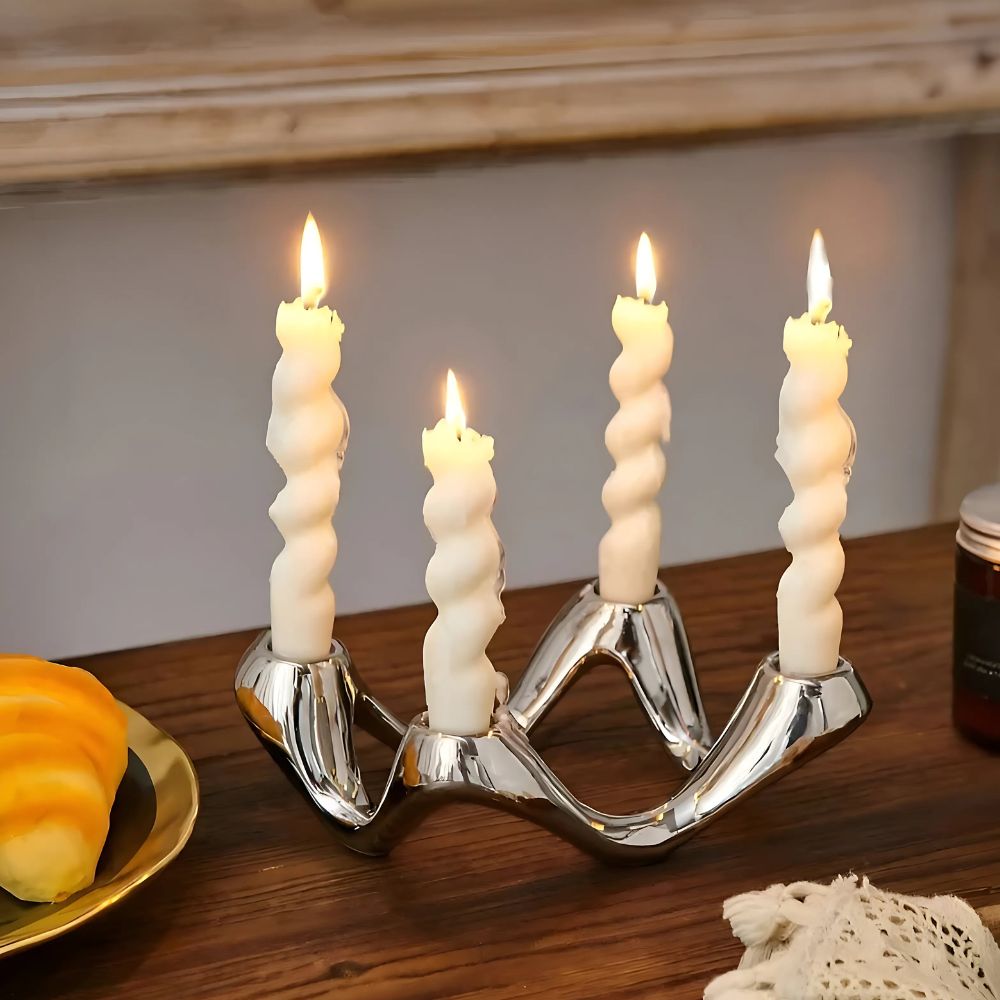 Celestia Ripple Candle Holder - Ceramic Sculptural Design, Modern Accent 1