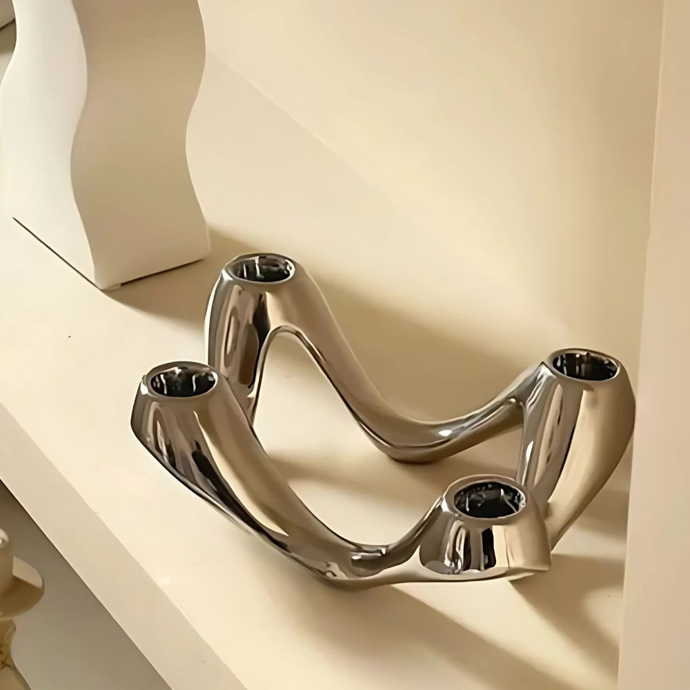 Celestia Ripple Candle Holder - Ceramic Sculptural Design, Modern Accent 3