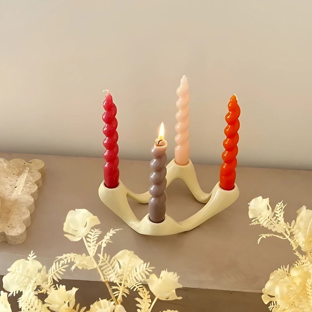 Celestia Ripple Candle Holder - Ceramic Sculptural Design, Modern Accent 4