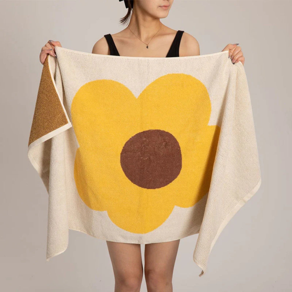 Celia Bath Towel - Cotton, Vibrant Sunflower Print 1