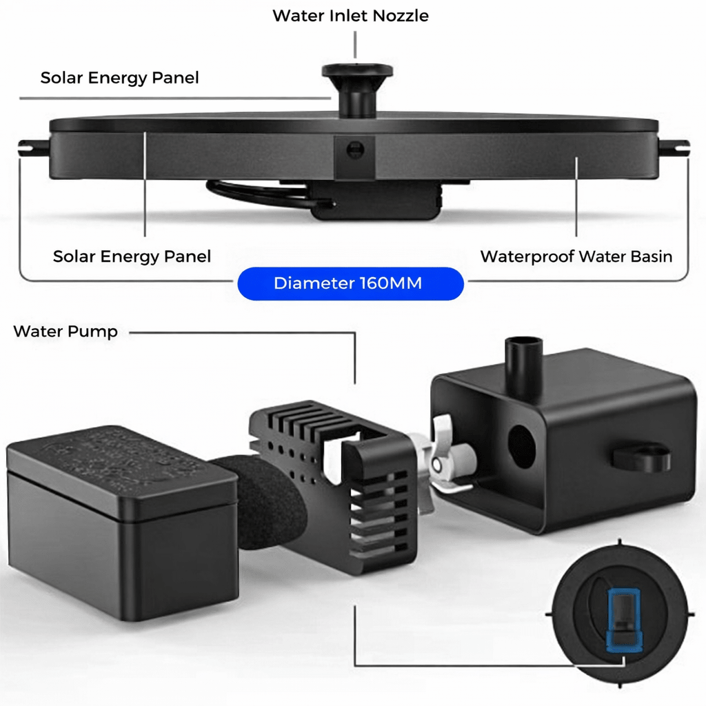 AquaBloom Fountain - Solar Water Fountain - Garden Style - Floating Design