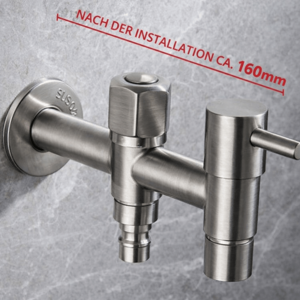 SteelFlow Pro – Dual Outlet Wall Faucet – Outdoor Stainless Steel Tap