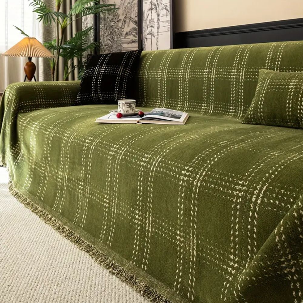 Chesterfield Sofa Cover - Premium Chenille, Classic Plaid Design 2