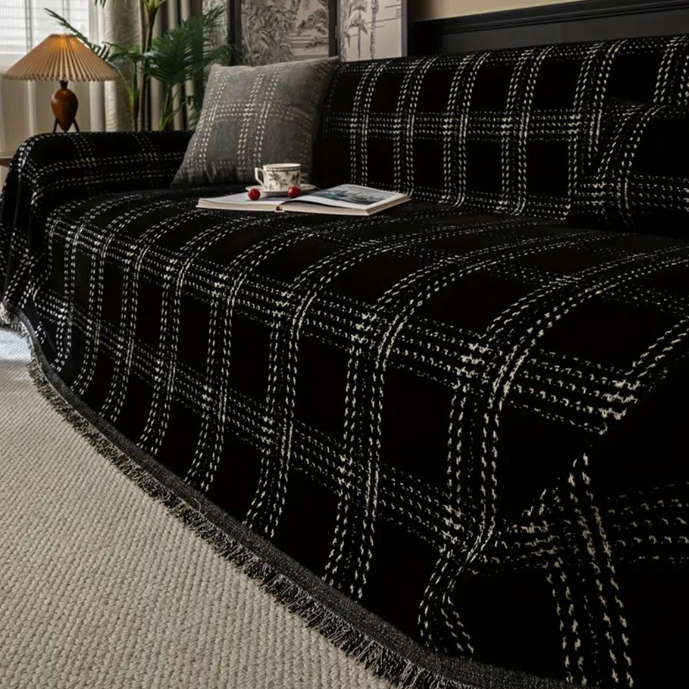 Chesterfield Sofa Cover - Premium Chenille, Classic Plaid Design 3