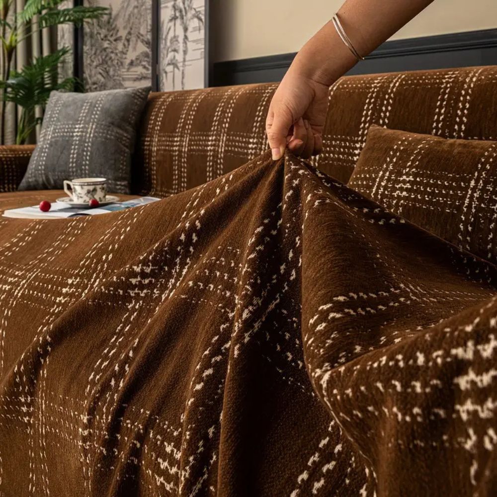 Chesterfield Sofa Cover - Premium Chenille, Classic Plaid Design 4
