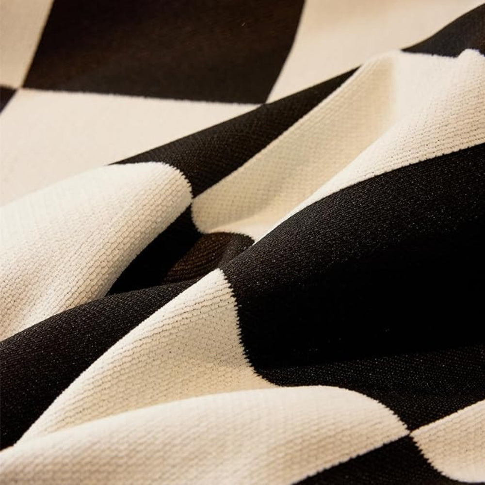 Chic Tasseled Sofa Cover - Cotton-Microfiber Blend, Checkered Design 8