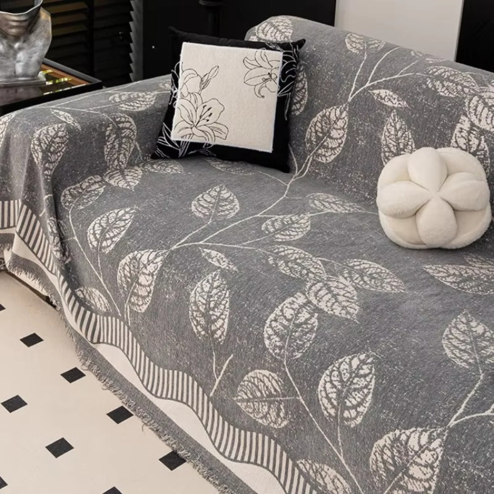 Cleo Sofa Cover - Chenille Leaf Pattern, Machine Washable, Anti-Slip 2