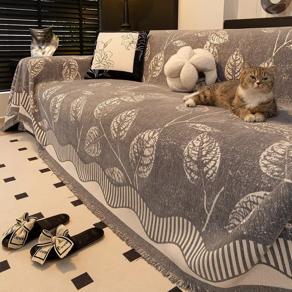 Cleo Sofa Cover - Chenille Leaf Pattern, Machine Washable, Anti-Slip 3