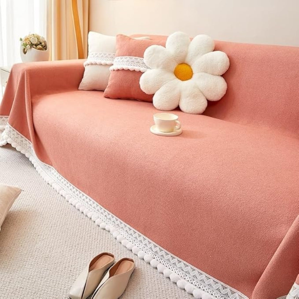 Cleo Sofa Cover - Chenille with Lace Edge, Non-Slip Protection 1