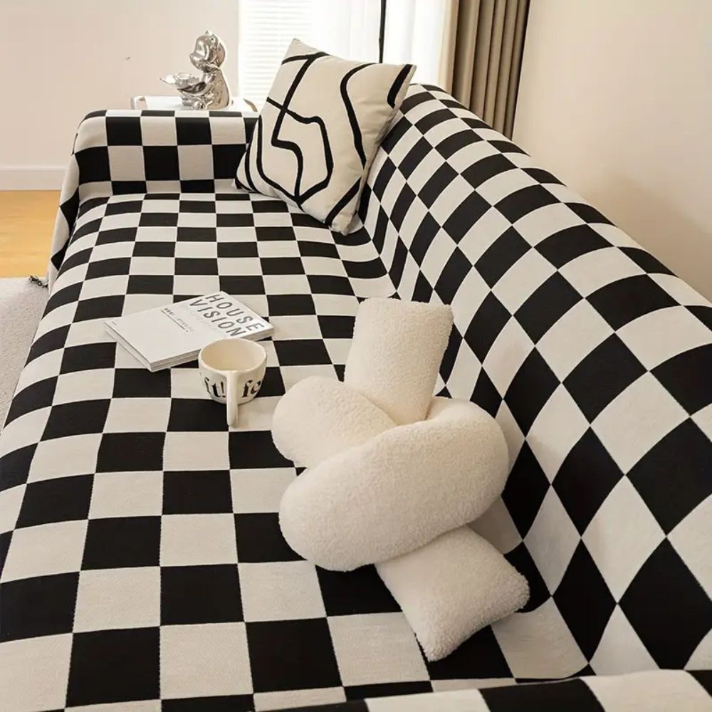 Cleo Sofa Cover - Microfiber Chenille, Pet-Friendly Checkerboard Pattern 1
