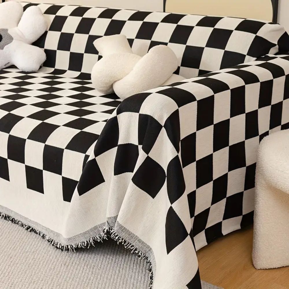 Cleo Sofa Cover - Microfiber Chenille, Pet-Friendly Checkerboard Pattern 2