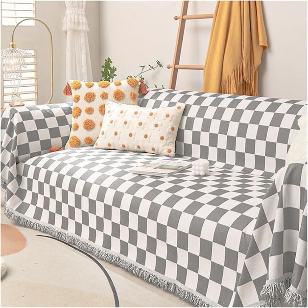 Cleo Sofa Cover - Microfiber Chenille, Pet-Friendly Checkerboard Pattern 7