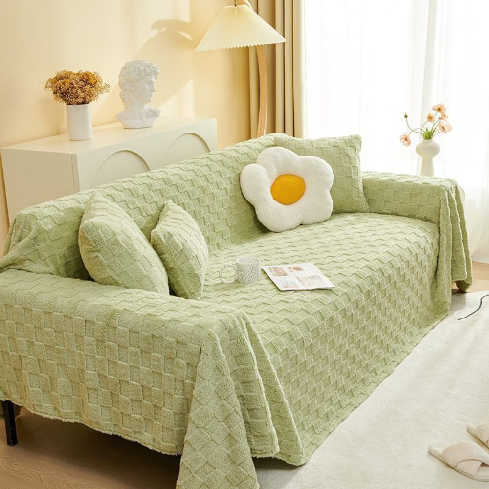 Cleo Sofa Cover - Plush Velvet, Checkered Design for Couch & Sectional Protection 2