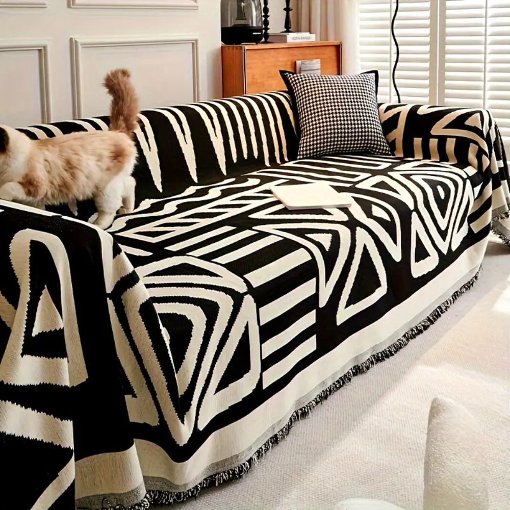 Cleo Sofa Cover - Soft Chenille, Reversible Triangle Pattern 1