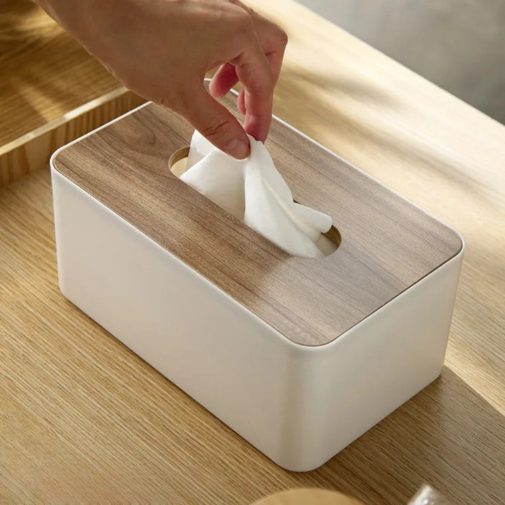 Cleo Tissue Box Cover - Bamboo Lid, Minimalist Design 0