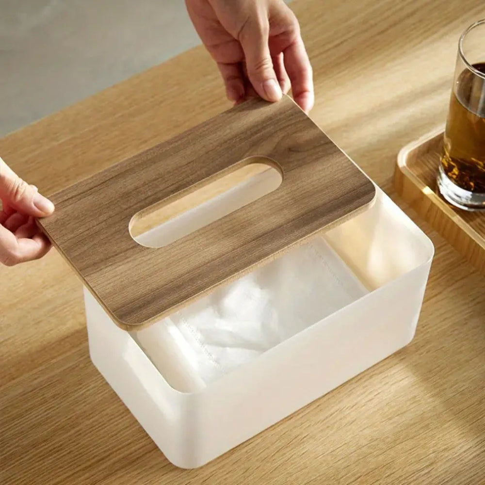 Cleo Tissue Box Cover - Bamboo Lid, Minimalist Design 2