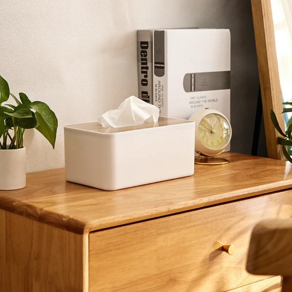 Cleo Tissue Box Cover - Bamboo Lid, Minimalist Design 3
