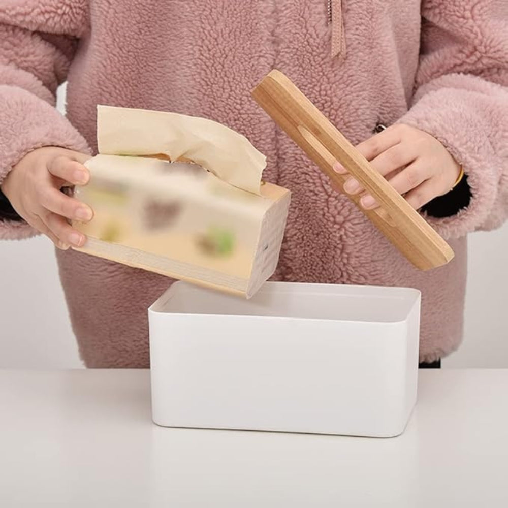 Cleo Tissue Box Cover - Bamboo Lid, Minimalist Design 4