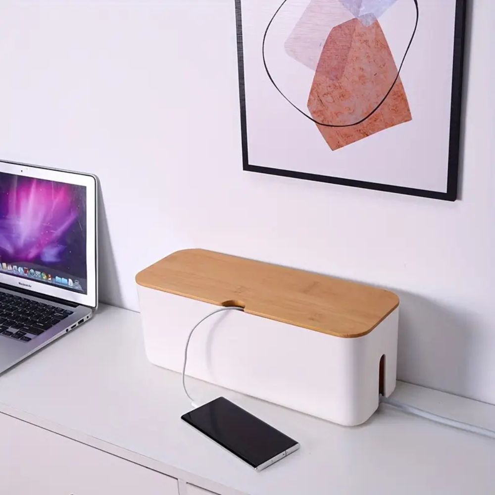 Clever Cable Organizer Box - Bamboo Lid, Ventilated Design for Desk Cable Management 2