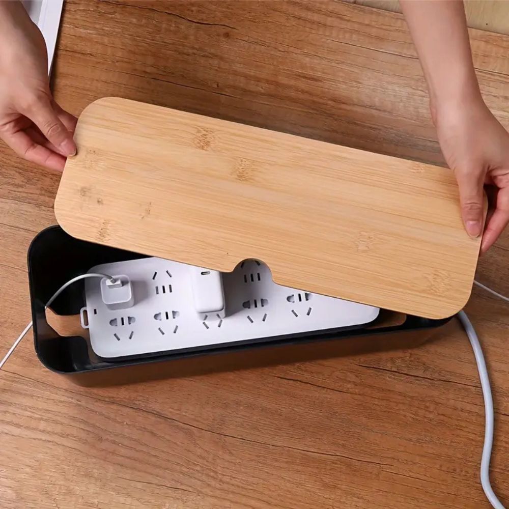 Clever Cable Organizer Box - Bamboo Lid, Ventilated Design for Desk Cable Management 3