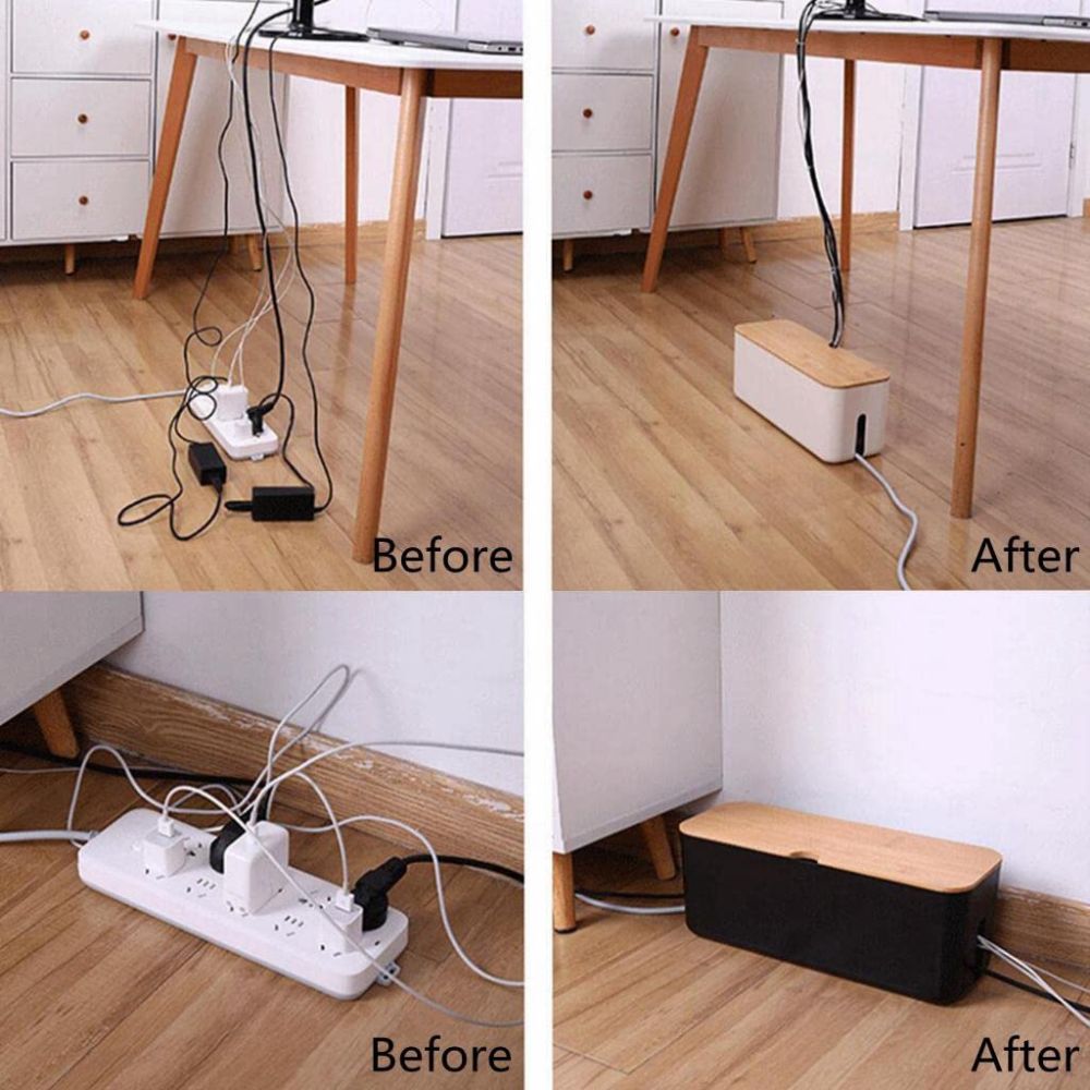 Clever Cable Organizer Box - Bamboo Lid, Ventilated Design for Desk Cable Management 4