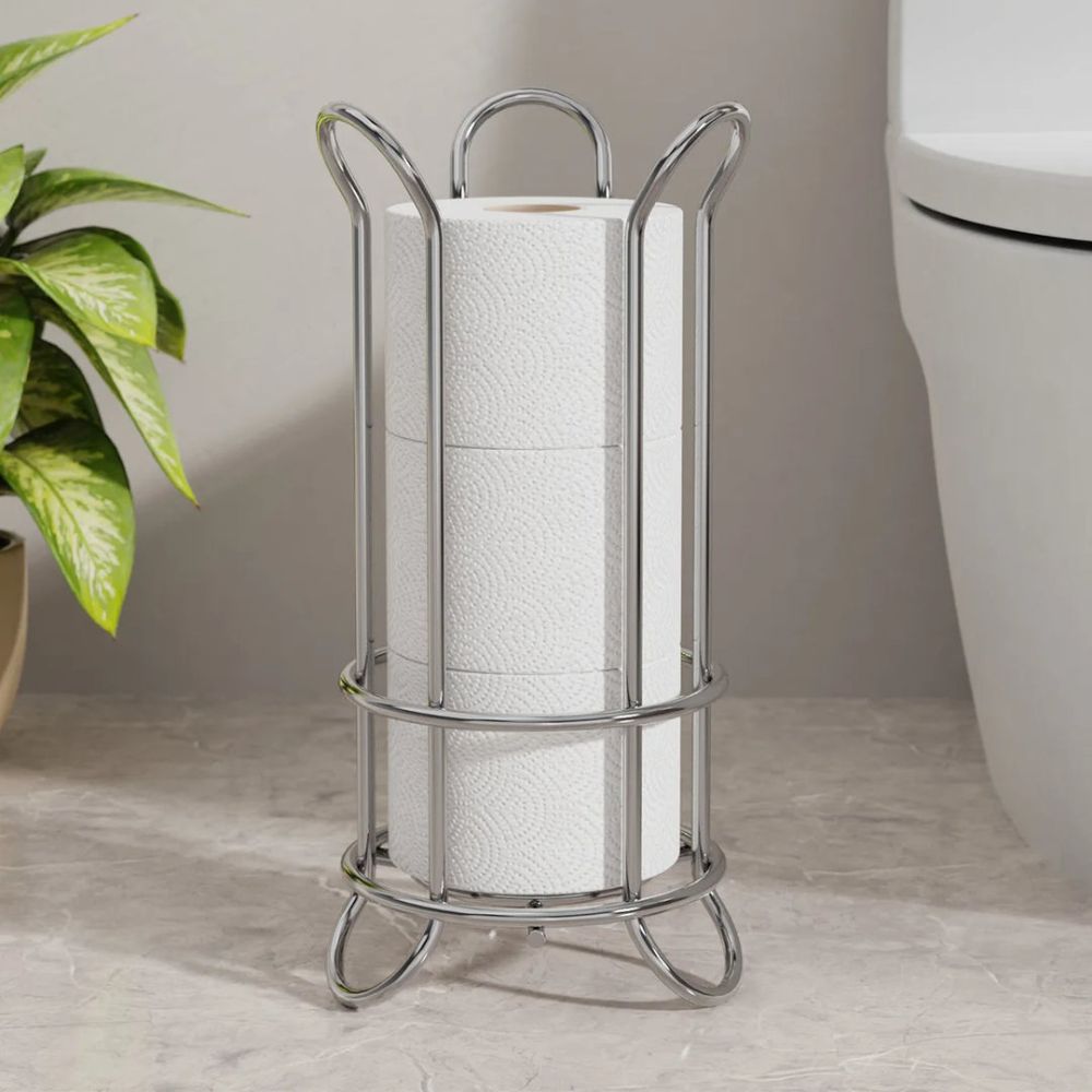Clever Toilet Paper Holder Stand - Durable Iron, Chrome Finish 2