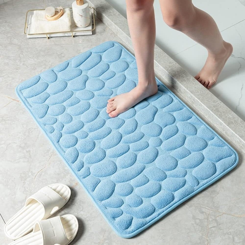 Cora Bath Mat - Cobblestone Embossed, Non-Slip Cotton 5
