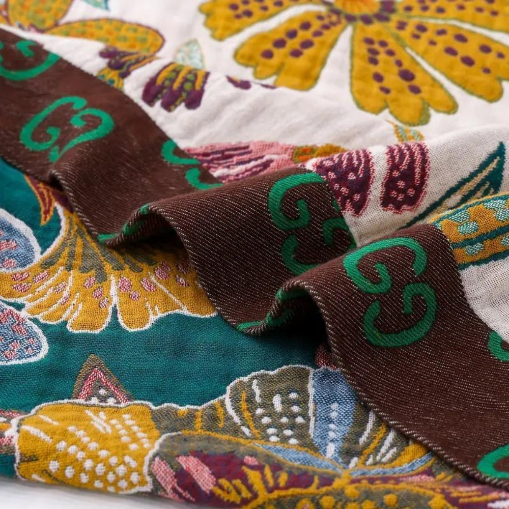Cora Blanket Throw - 100% Cotton, Reversible Floral Design 4