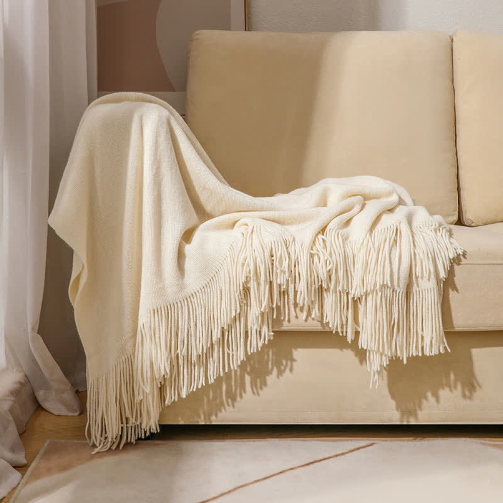 Cora Tassel Blanket - Chunky Knit Acrylic, Multi-Use 1