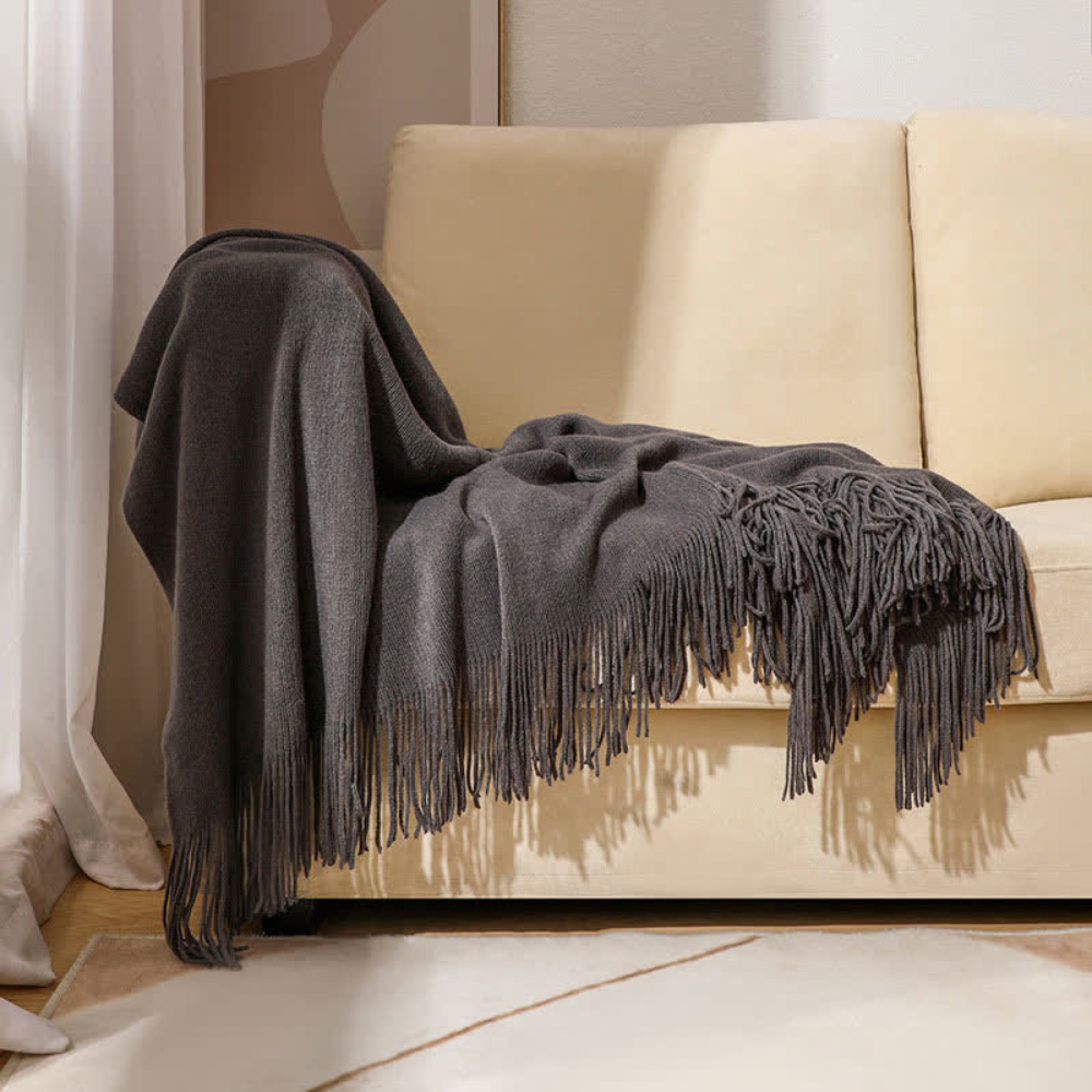 Cora Tassel Blanket - Chunky Knit Acrylic, Multi-Use 2