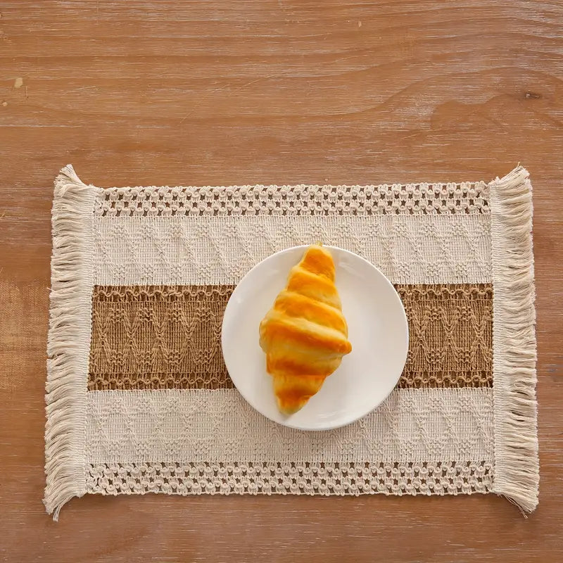 Cora Woven Placemats Set - Cotton-Jute Blend, Rustic Design 2
