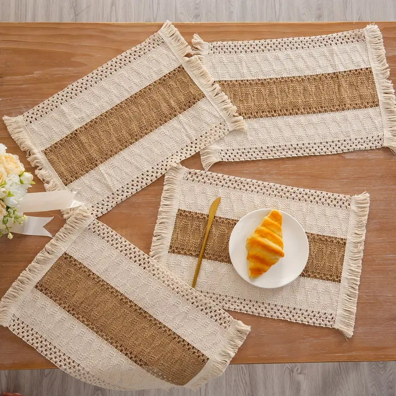 Cora Woven Placemats Set - Cotton-Jute Blend, Rustic Design 5