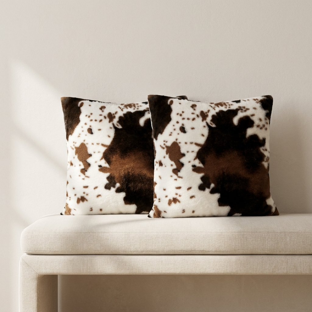 Cove Pillow Covers Set - Faux Fur, Double-Sided Cowhide Print 1