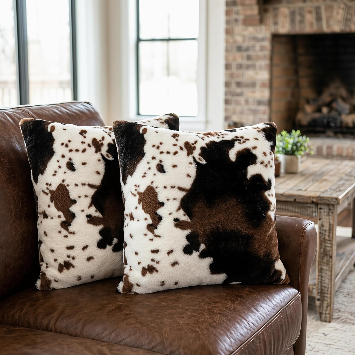 Cove Pillow Covers Set - Faux Fur, Double-Sided Cowhide Print 2
