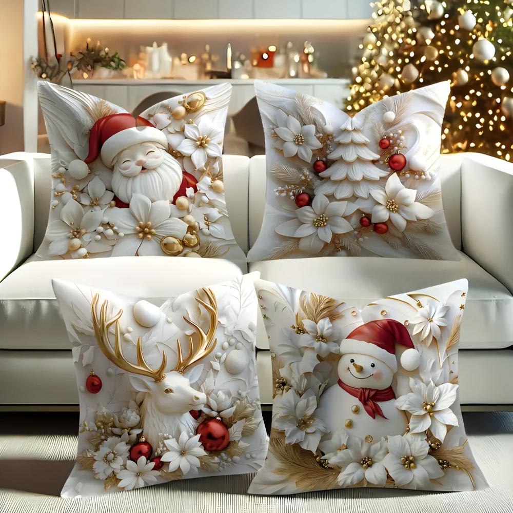 Crescent Christmas Pillow Covers - Velvet, Set of 4 with Holiday Designs 0
