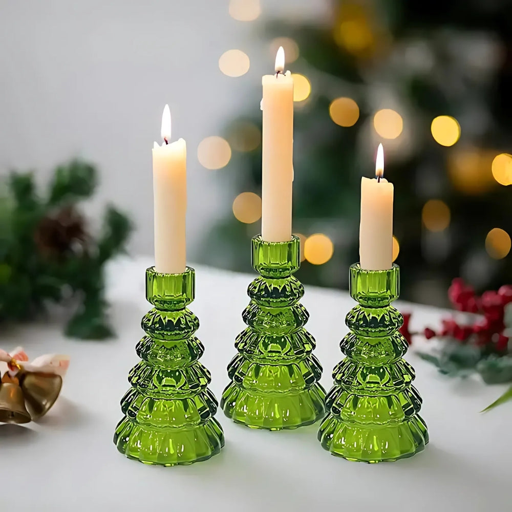 Crescent Christmas Tree Candle Holder Set - Glass, 3pcs 0