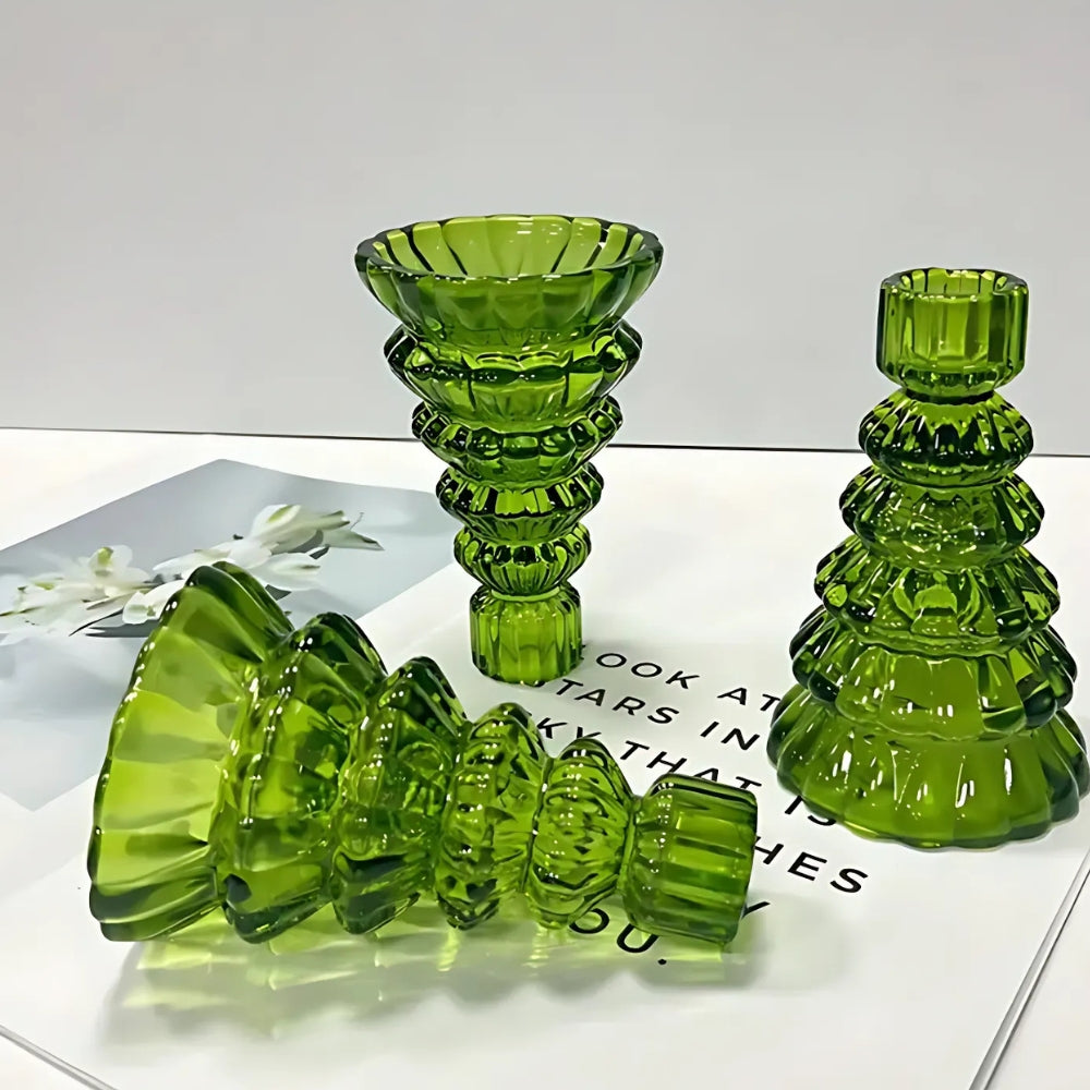 Crescent Christmas Tree Candle Holder Set - Glass, 3pcs 2
