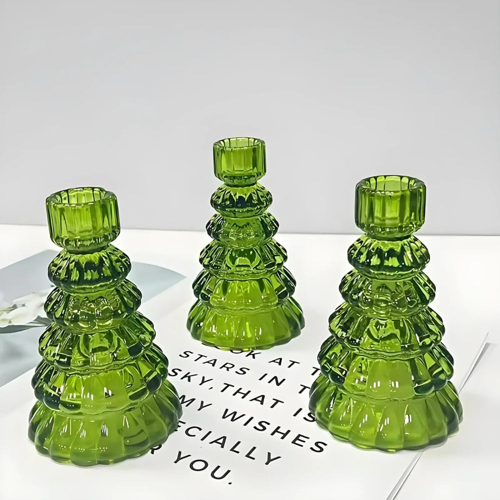 Crescent Christmas Tree Candle Holder Set - Glass, 3pcs 7