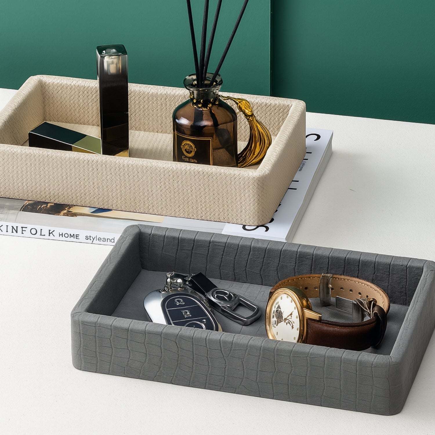 Creston Desk Organiser Tray - Croc-Textured Wood, Elegant Storage for Jewelry and Essentials 6