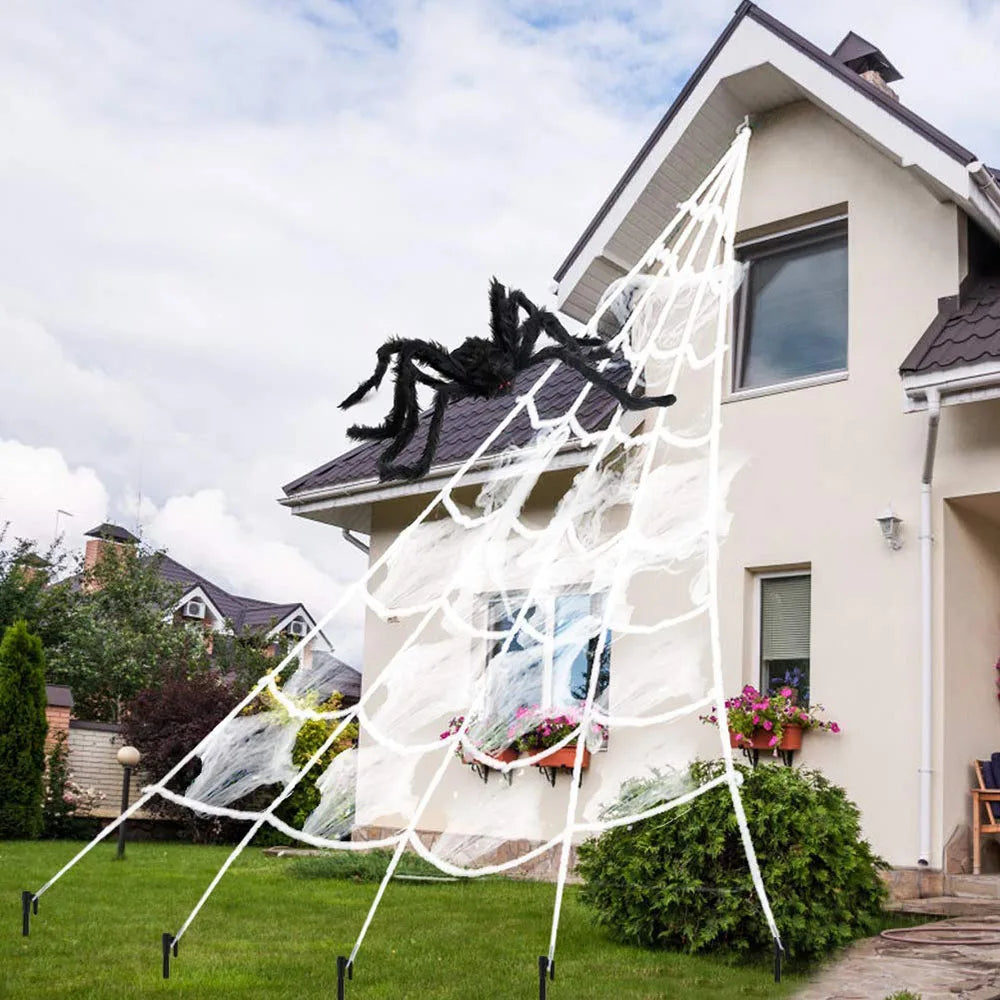 Creston Spider Web Decoration - Fluffy Synthetic Fiber, 5m Triangle for Halloween Indoor Outdoor Use 1